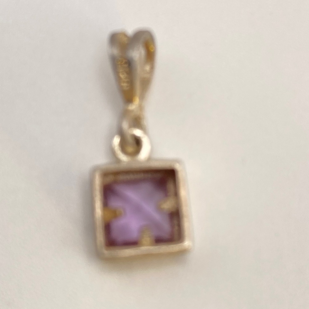 Vintage Pendant 925 Sterling Silver Estate Style Purple Amethyst Square Small